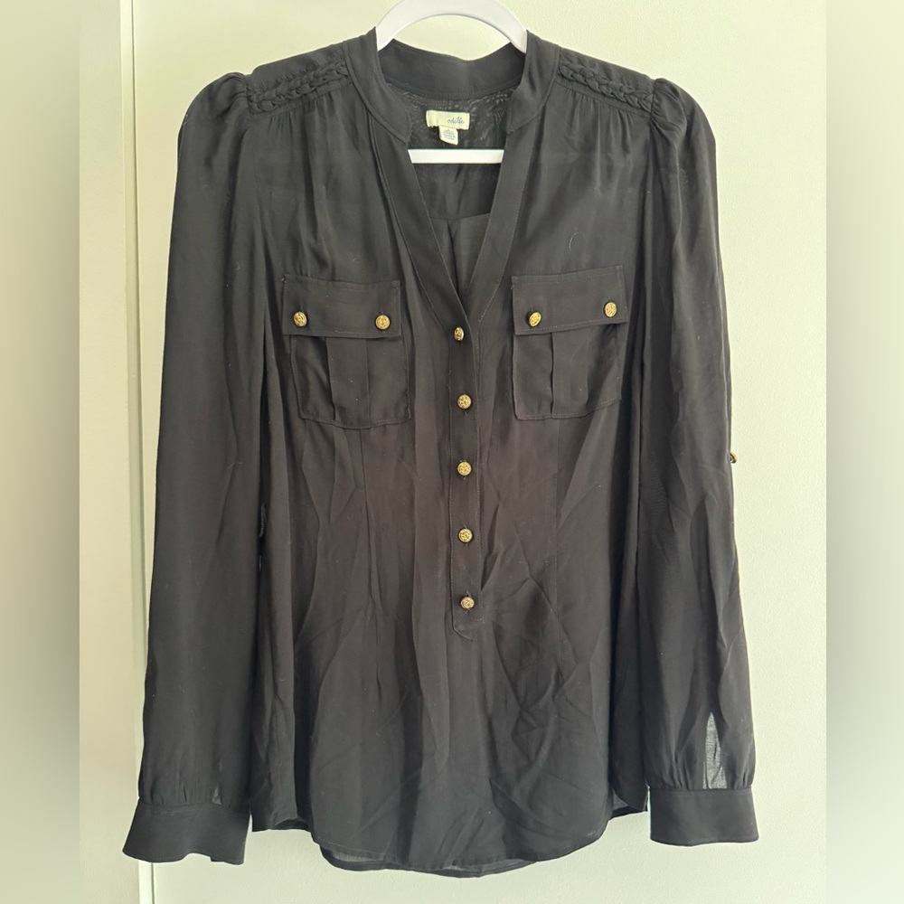 Odille Black Long Sleeve Blouse with Gold Buttons